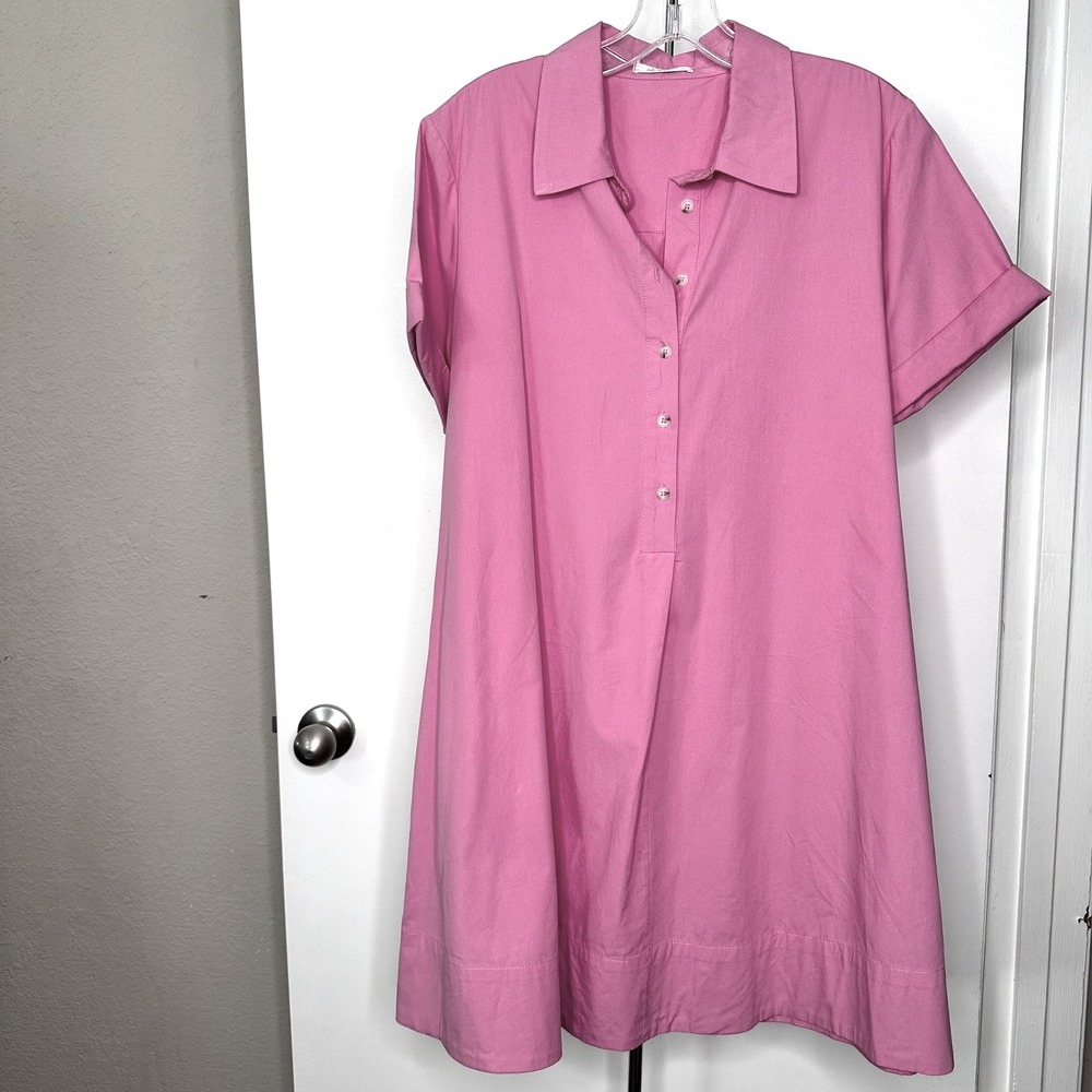 Benson River Pink Cotton Button Down Short Sleeve Mini Shirt Dress Womens XL